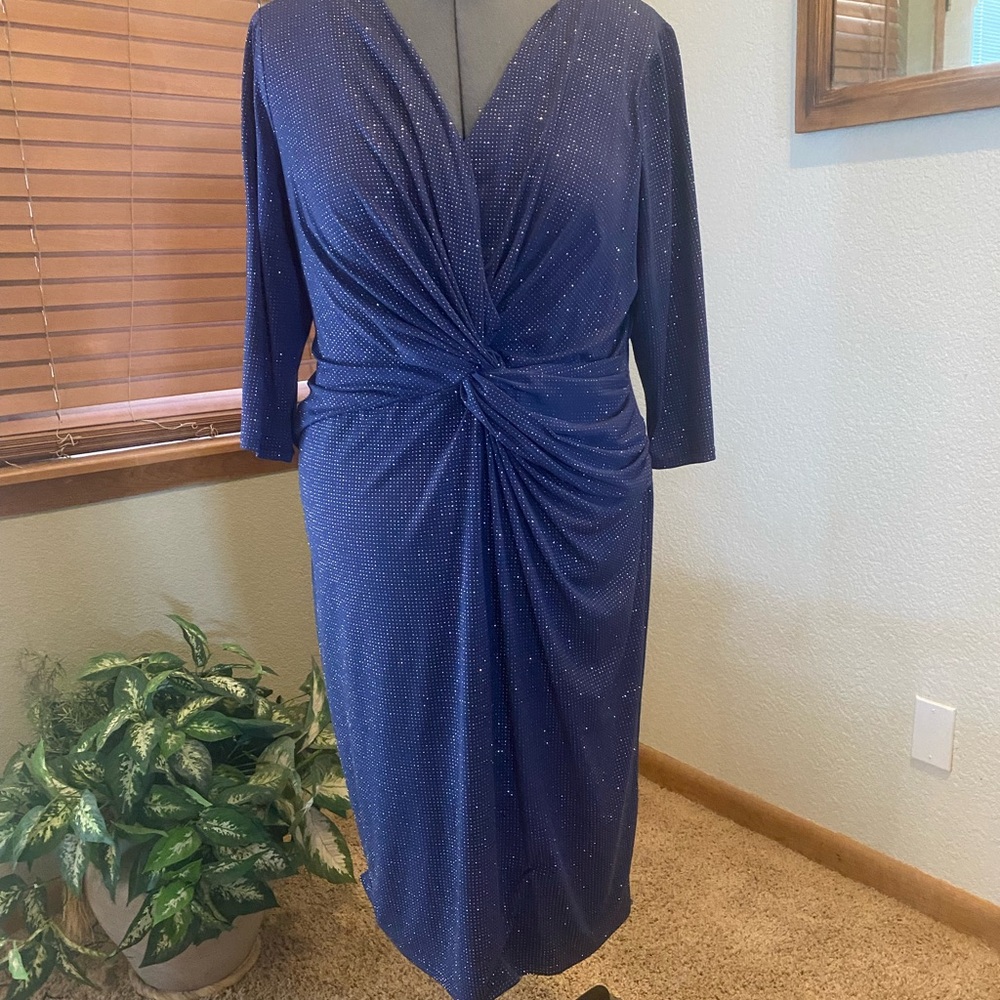 Vince Camuto Blue Ruched Wrap Cocktail Dress